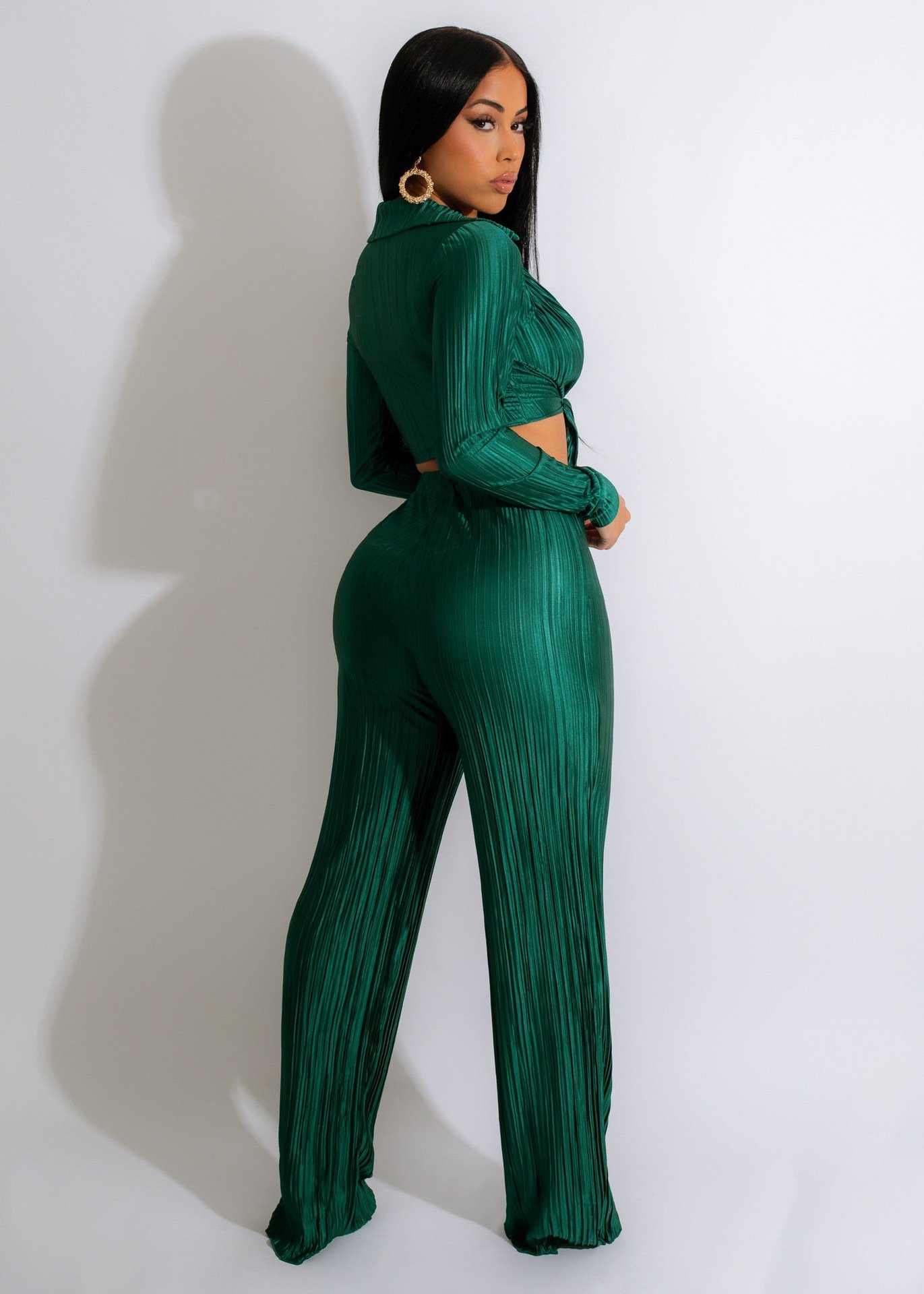 Short Top Lace-up Pleated Sexy Casual Suit