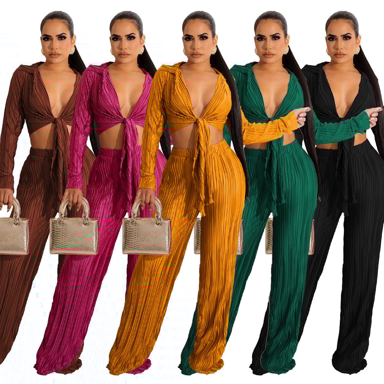 Short Top Lace-up Pleated Sexy Casual Suit