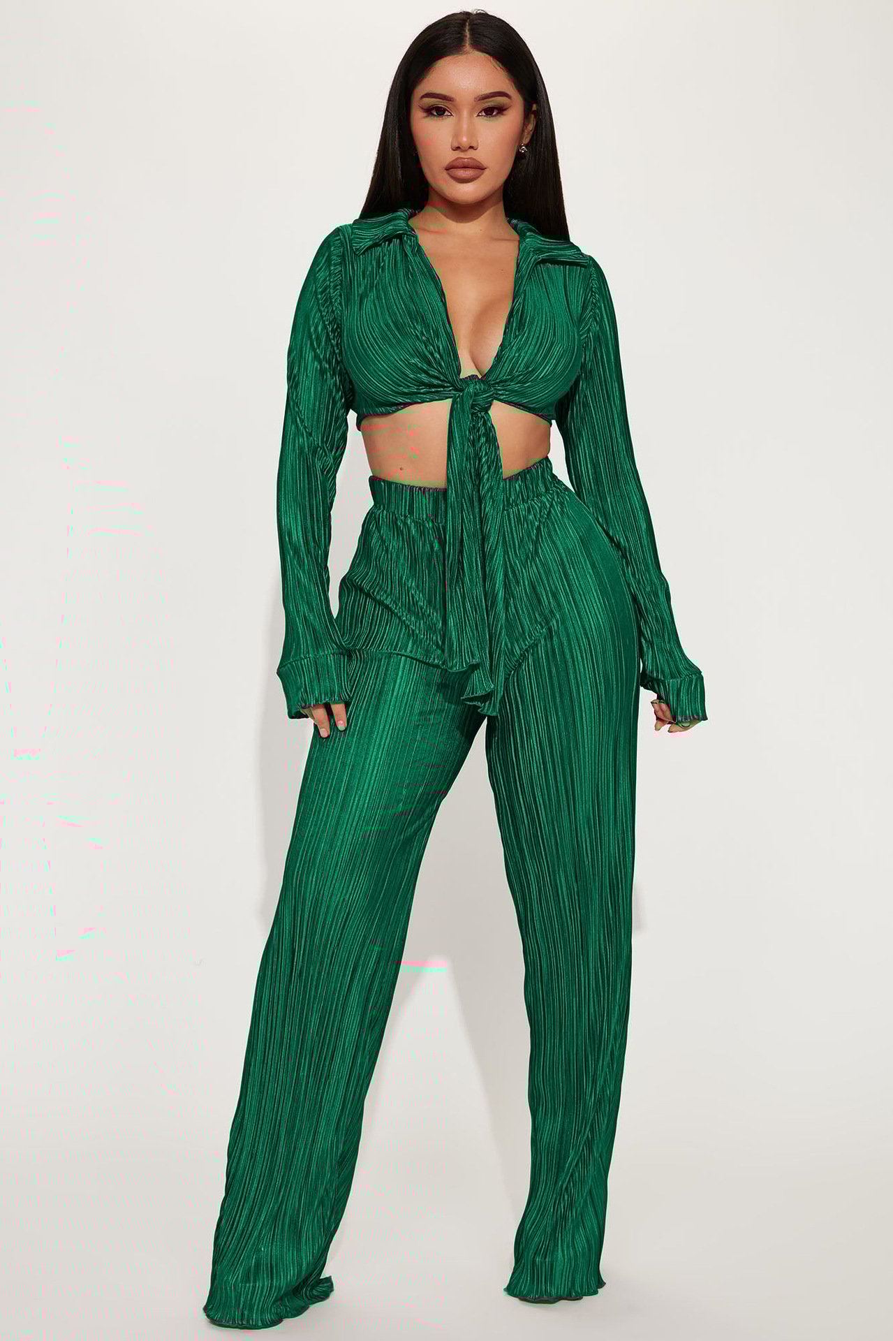 Short Top Lace-up Pleated Sexy Casual Suit