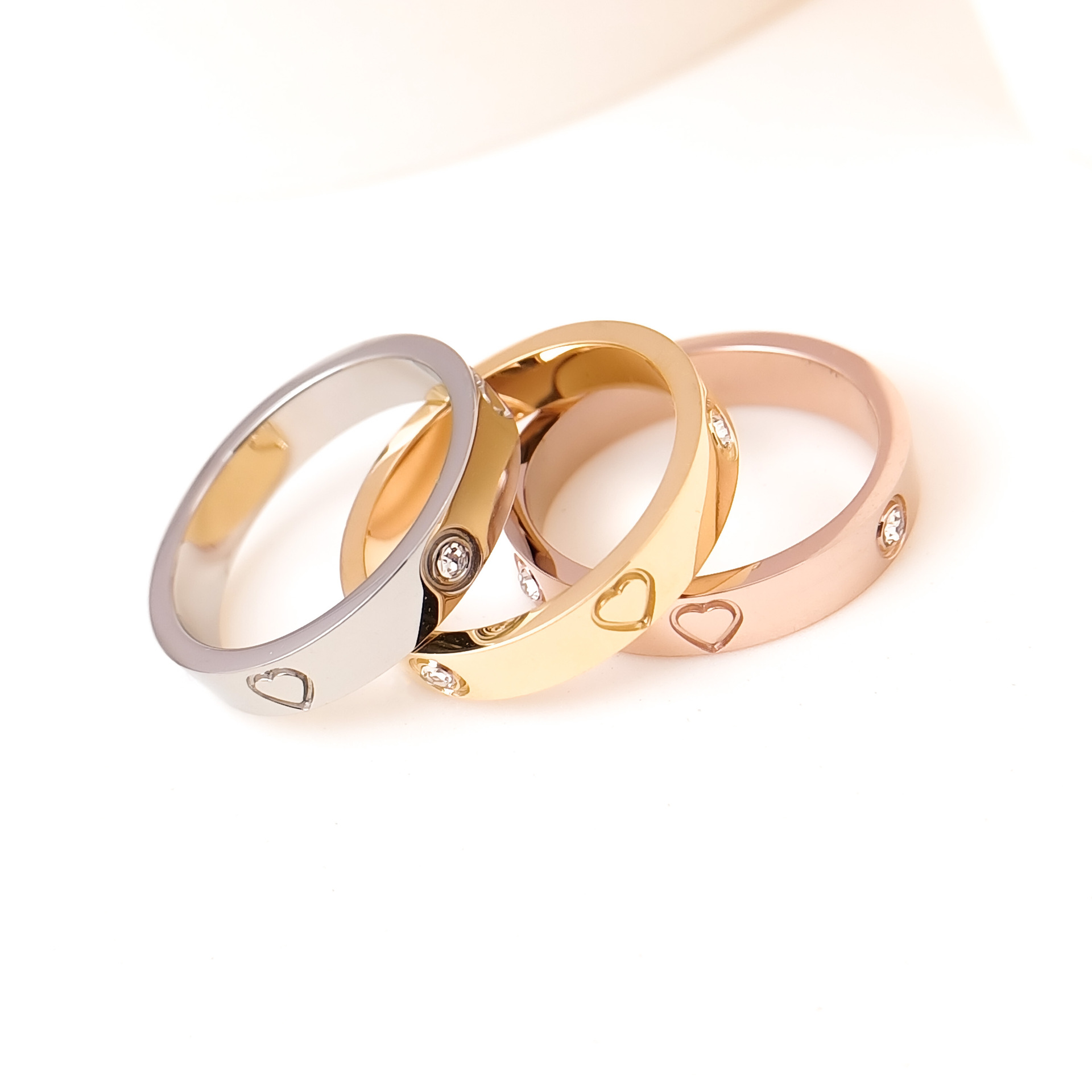 Rhinestone Titanium Steel Ring 2