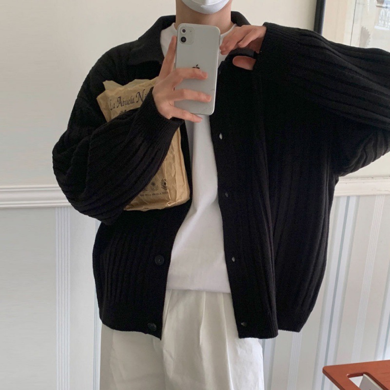 Men's Autumn Striped Cardigan in Black