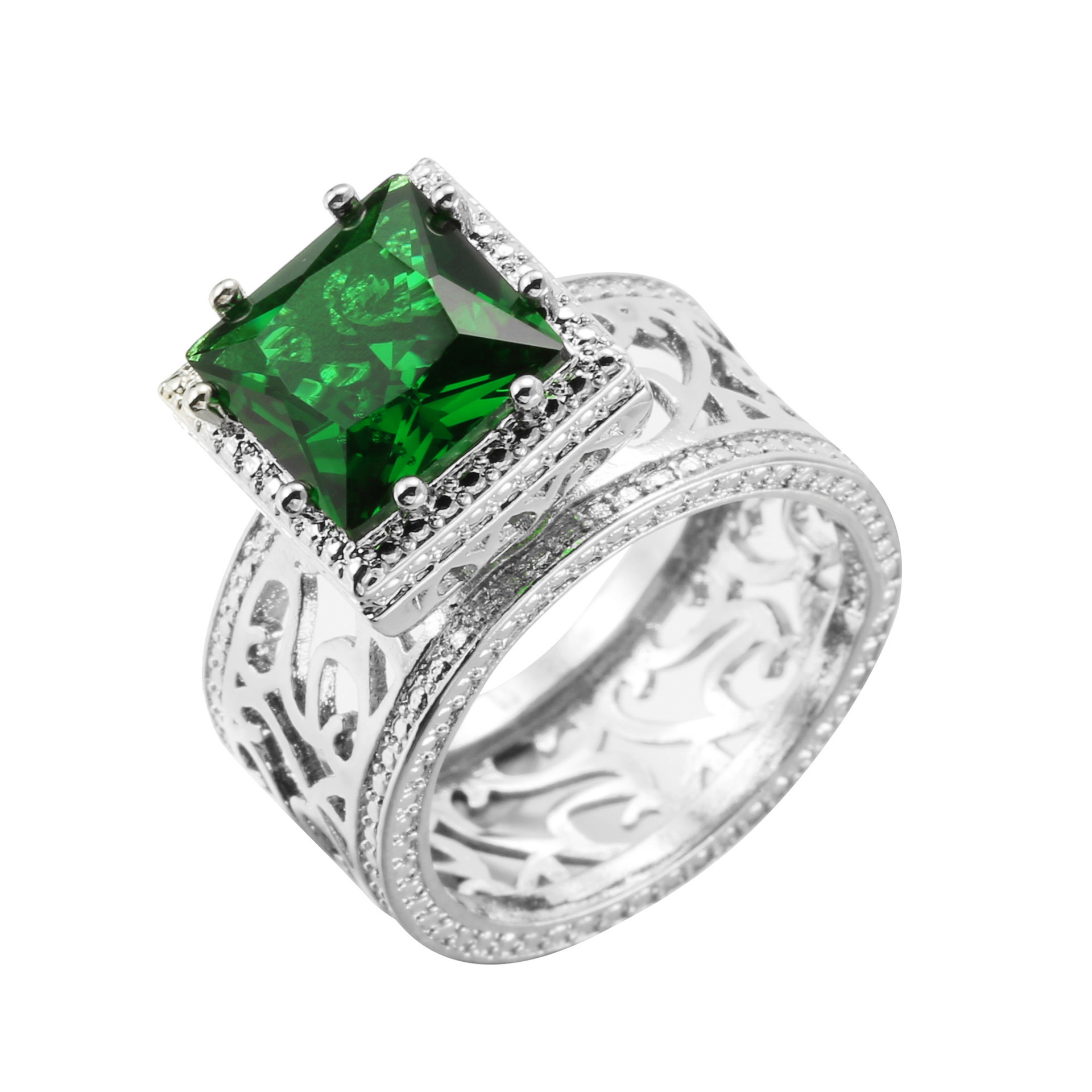 Emerald Square Diamond Zircon Princess Ring - Image 2