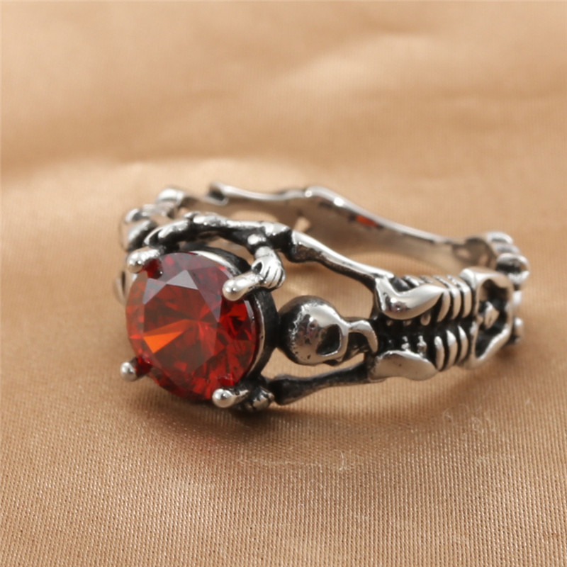 Titanium Steel Diamond Red Rock Ring 5