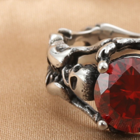 Titanium Steel Diamond Red Rock Ring - Image 1