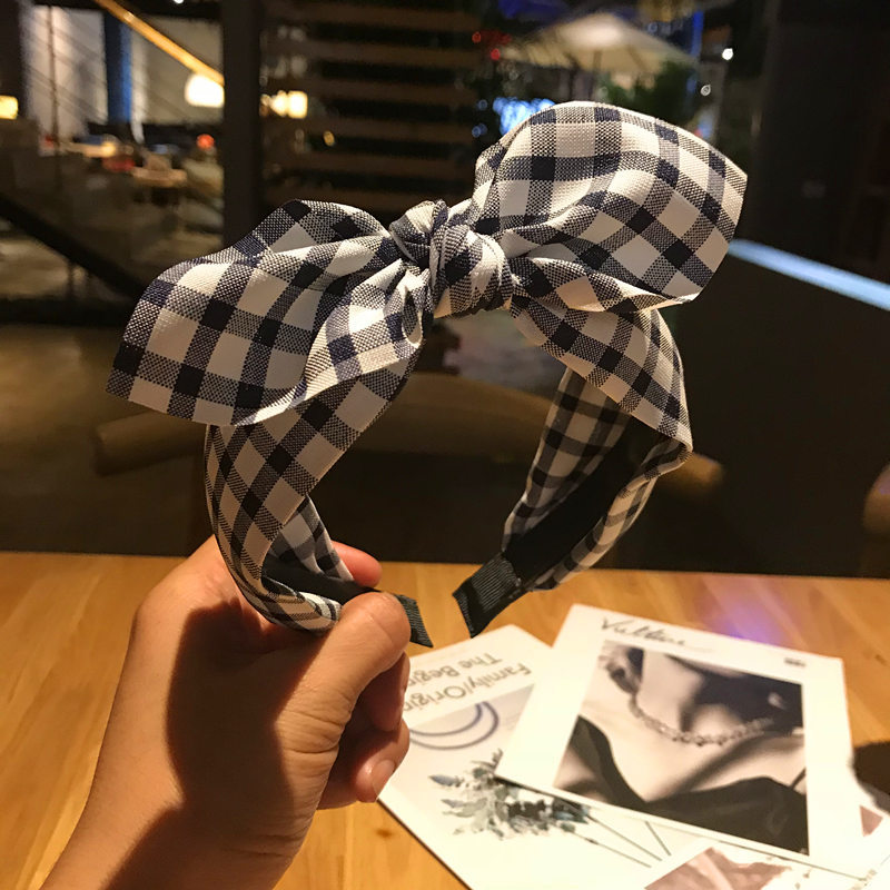 Plaid Knot Headband Navy Blue