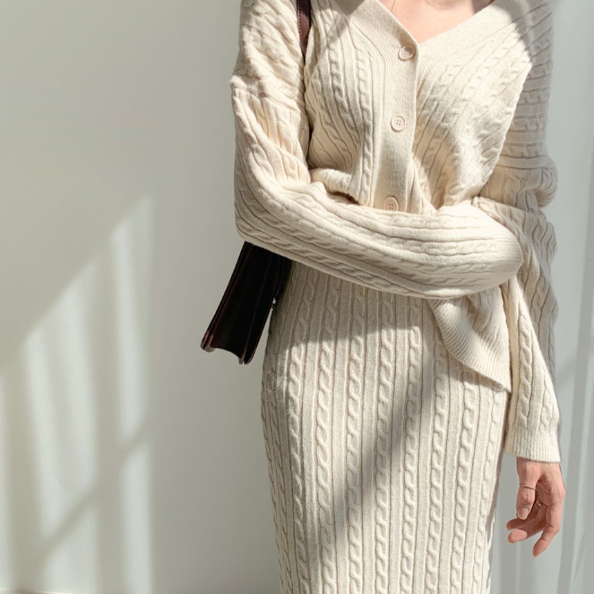 Fashionable Knitted Dress Sweater - Front View