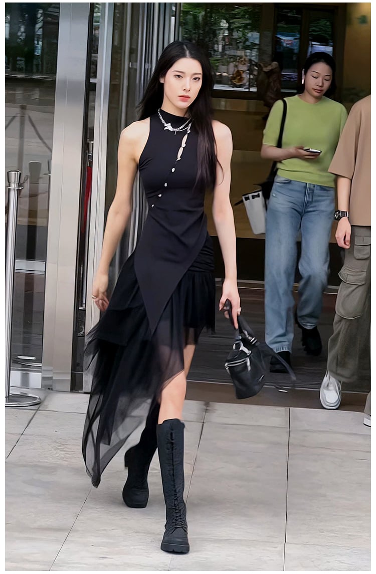 Irregular Design Beveled Sleeveless Versatile Set Image 1