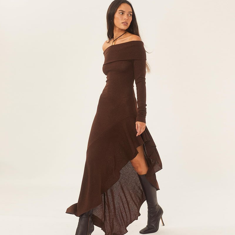 Long Sleeve Ruffled Long Dress Image 3