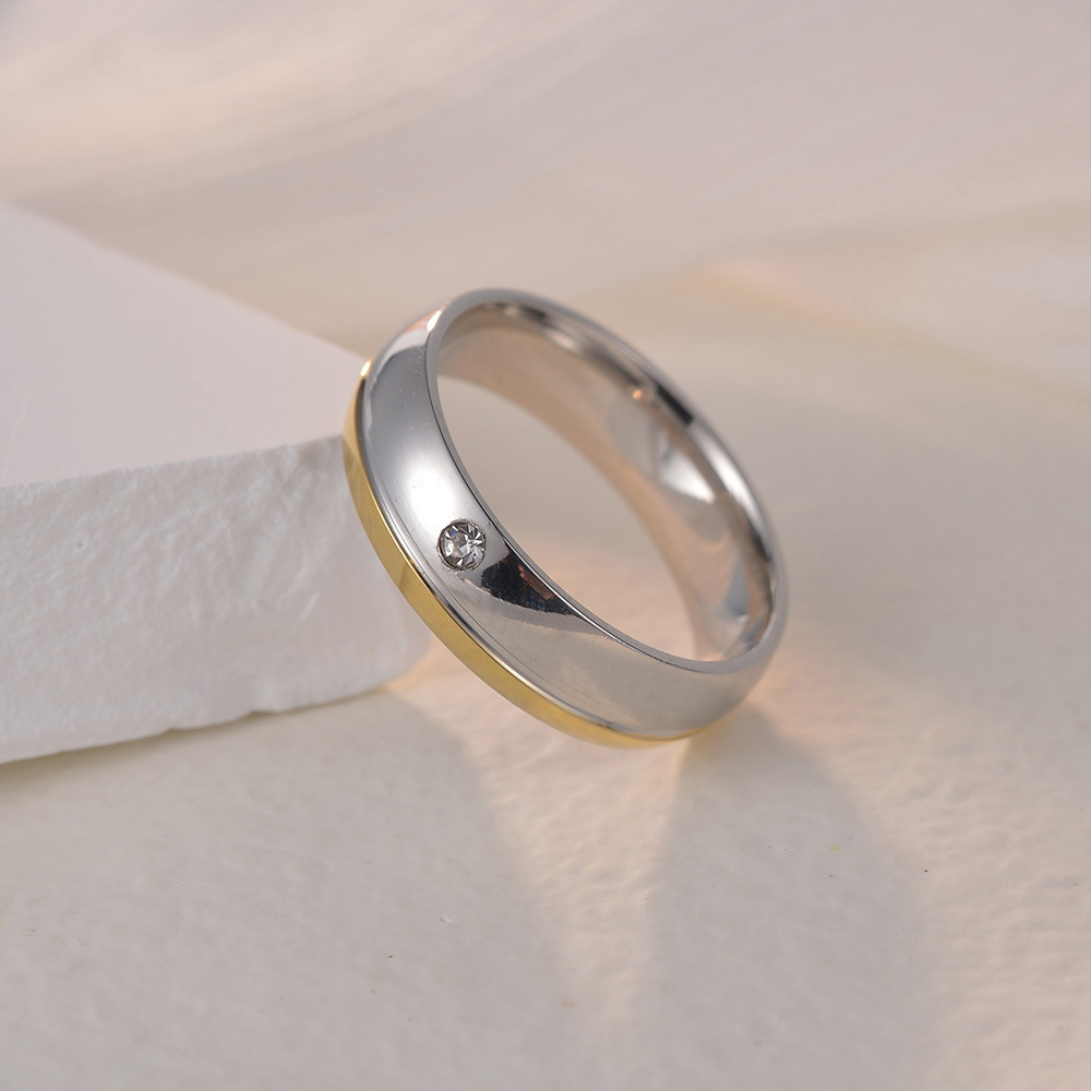 Men's Room Gold Two Tone Diamond Inlaid Titanium Steel Ring 2