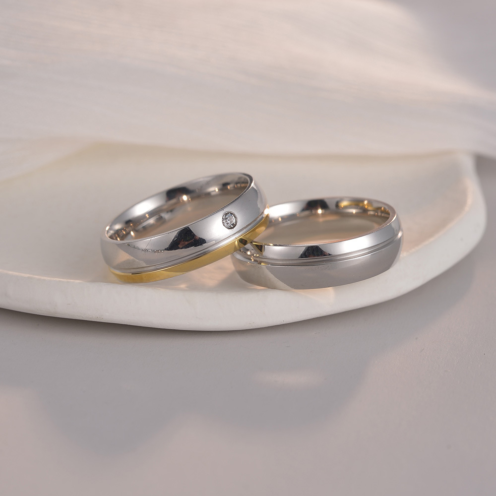 Men's Room Gold Two Tone Diamond Inlaid Titanium Steel Ring 1