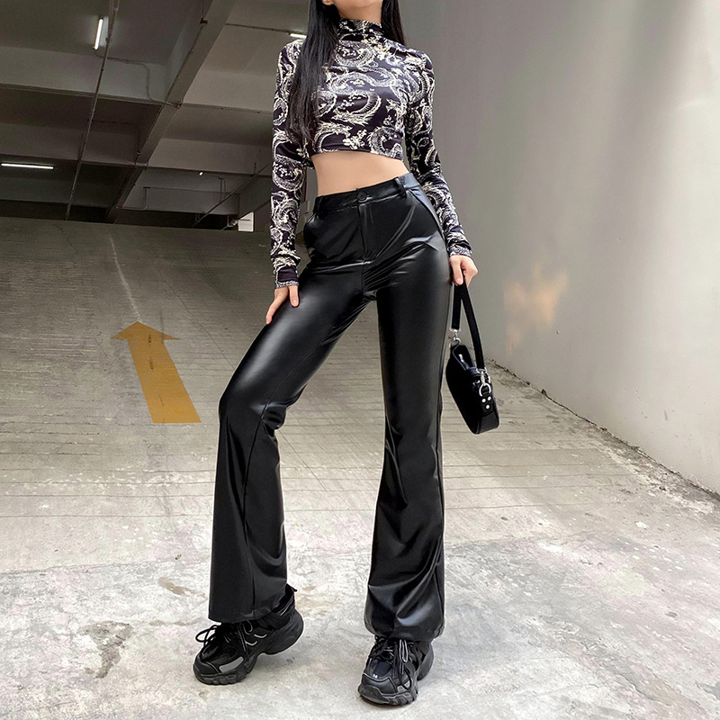 Wide-leg Bootcut Leather Pants