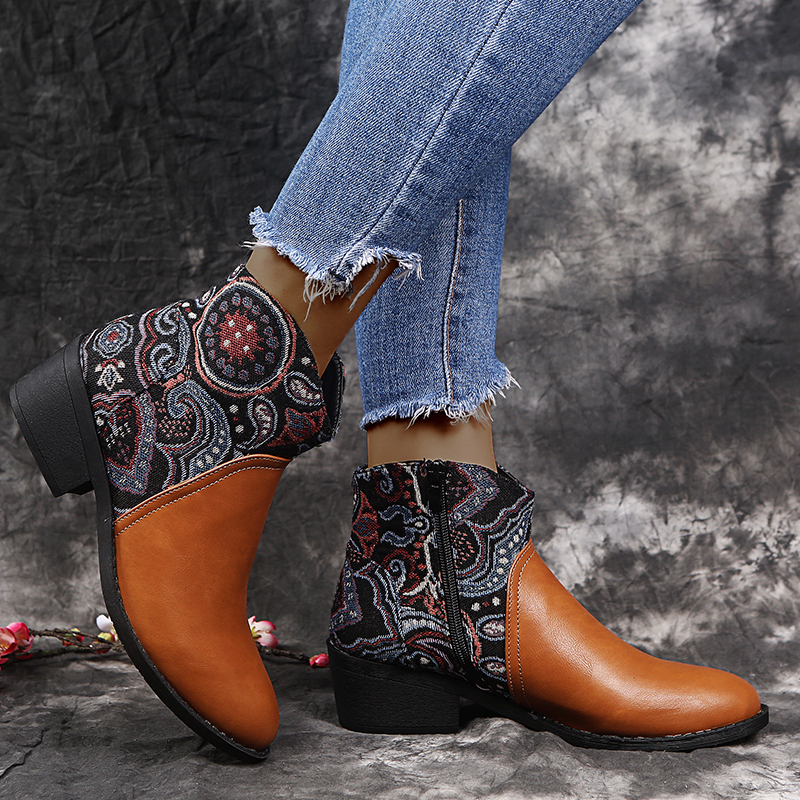 Color Block Pointed Toe Boots