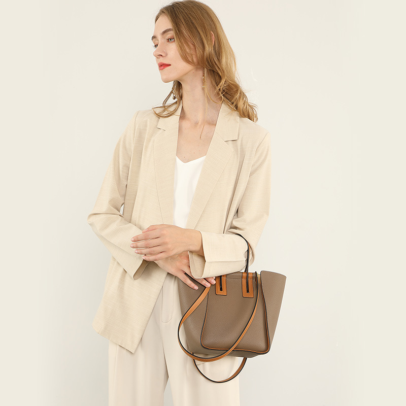 Color Block Leather Handbag - Image 7