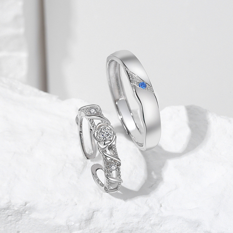 Couple Rose Sterling Silver Ring 4