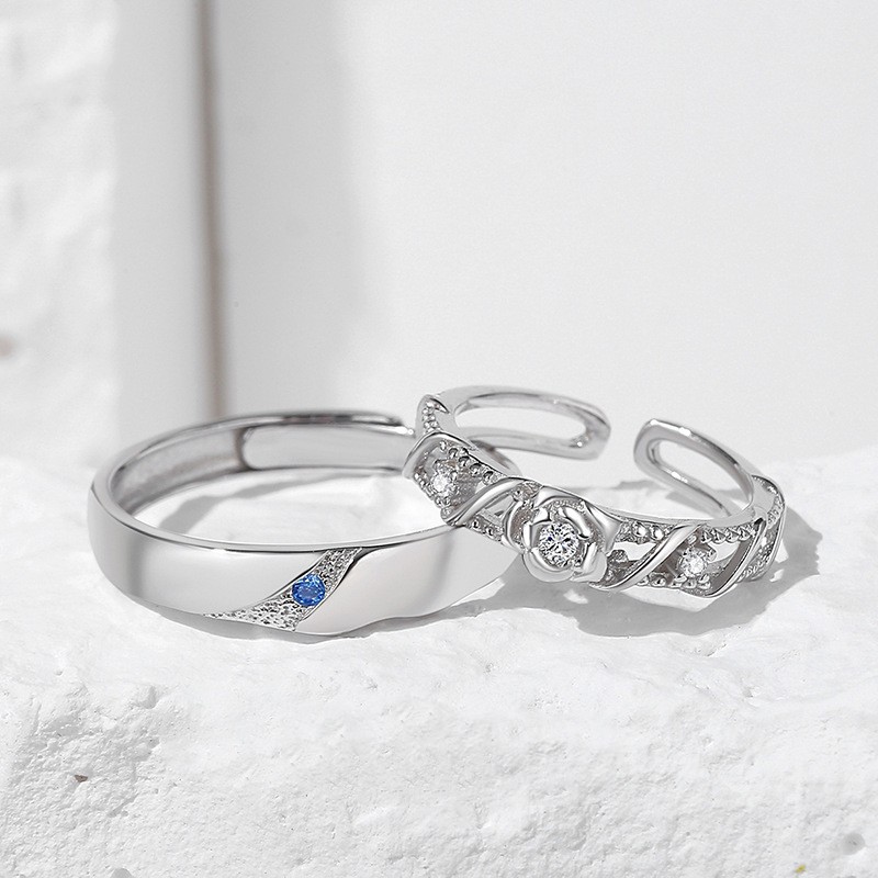 Couple Rose Sterling Silver Ring 5