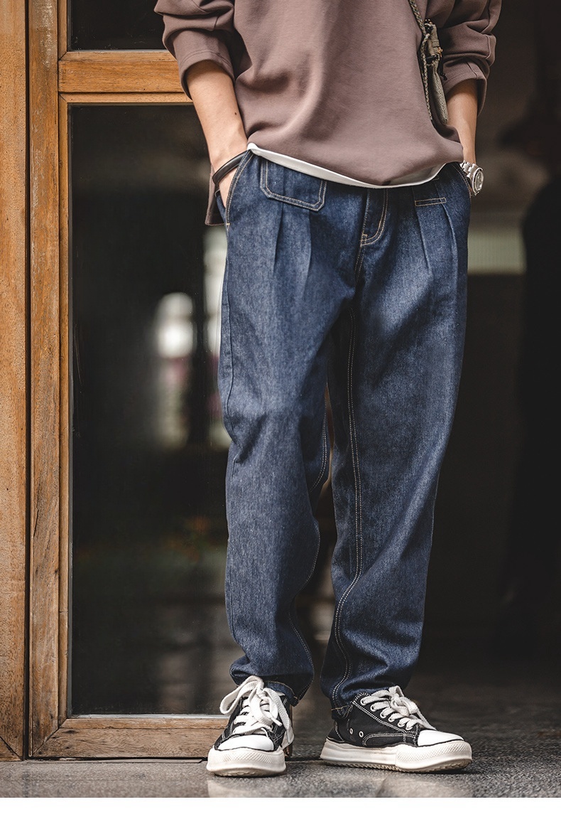 Vintage Denim Washed Elastic Waist Loose Jeans 2