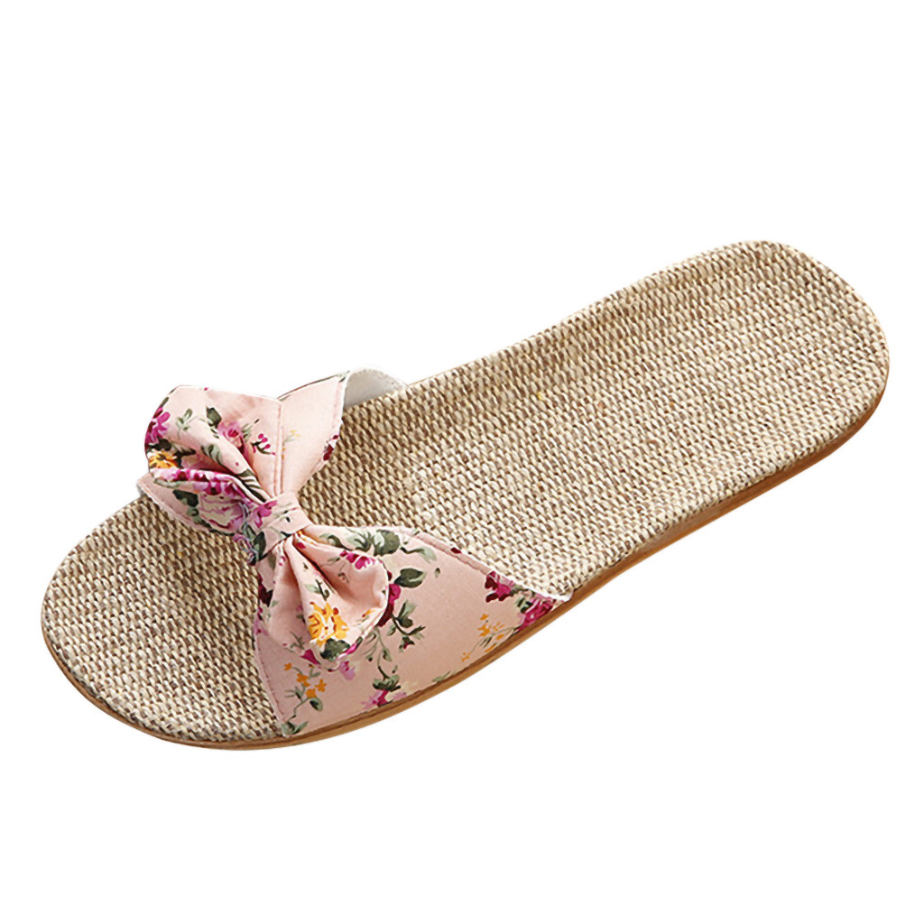Bow Linen Slippers Image 4