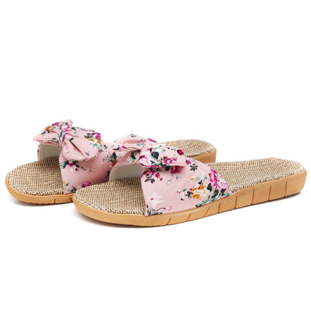 Bow Linen Slippers Image 5
