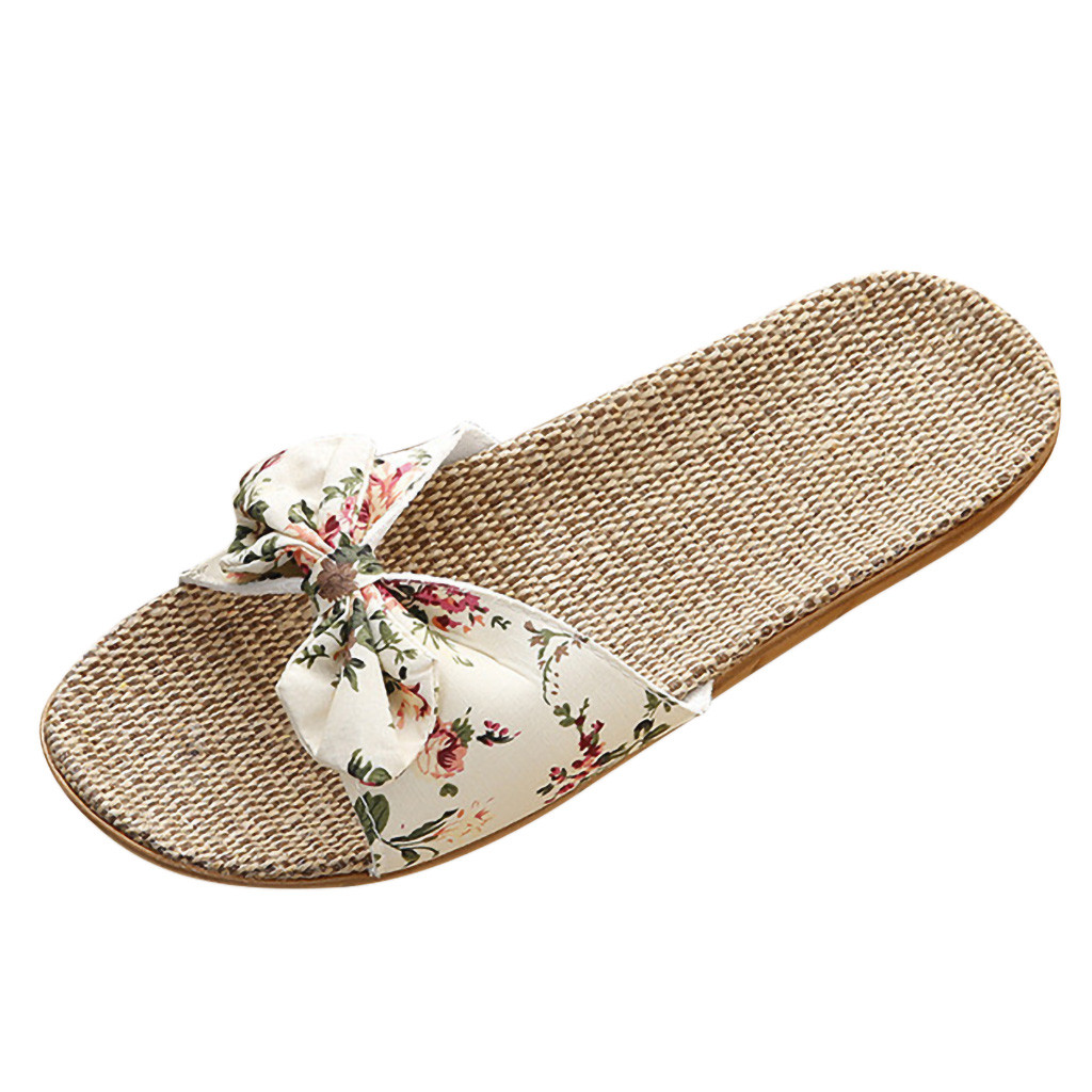 Bow Linen Slippers Image 3
