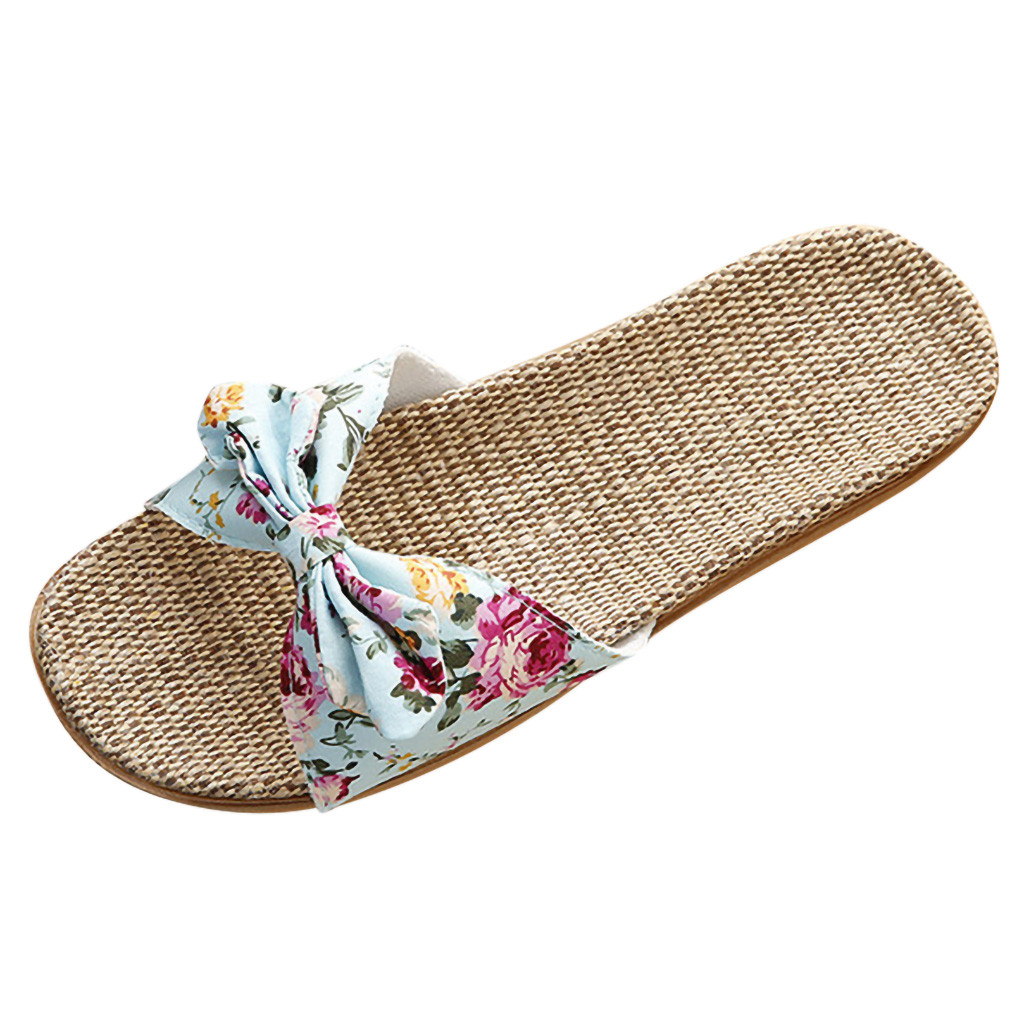 Bow Linen Slippers Image 8