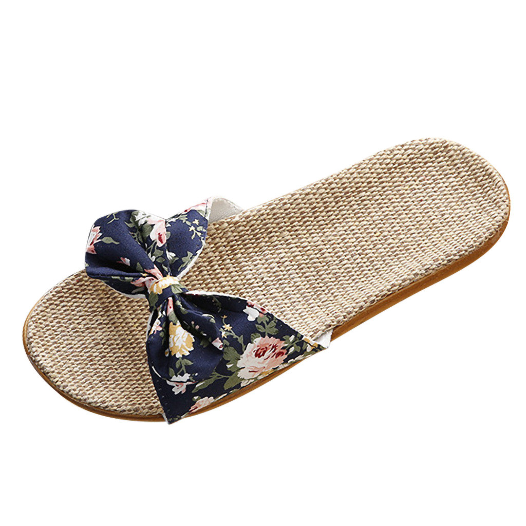 Bow Linen Slippers Image 7