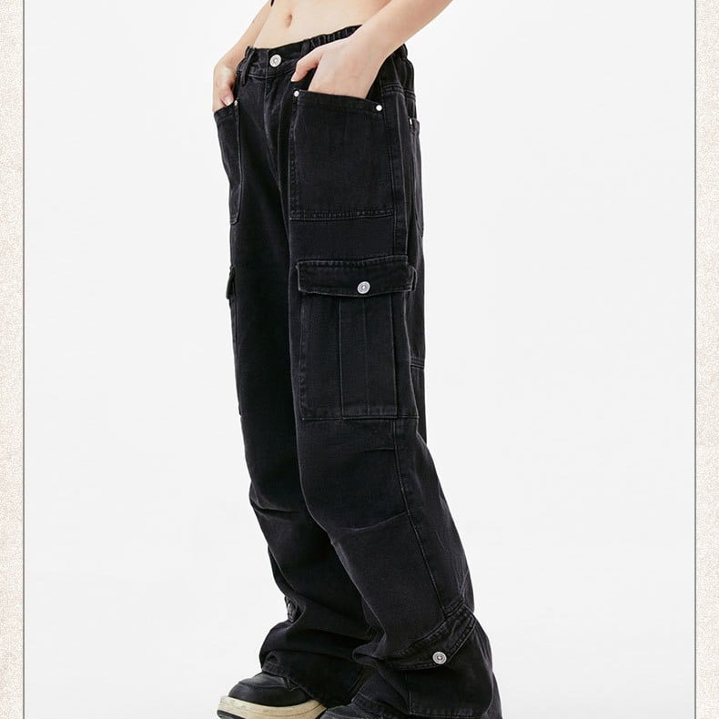Pocket Pleated Washed Distressed Straight Jeans Image 4