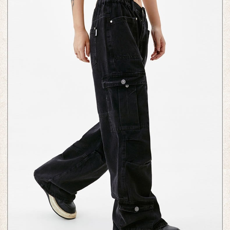 Pocket Pleated Washed Distressed Straight Jeans Image 2