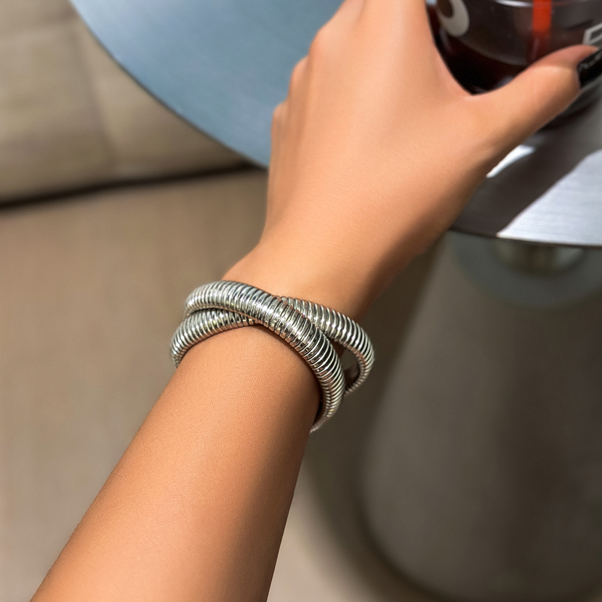Women's Metal Double Ring Spiral Bracelet 12