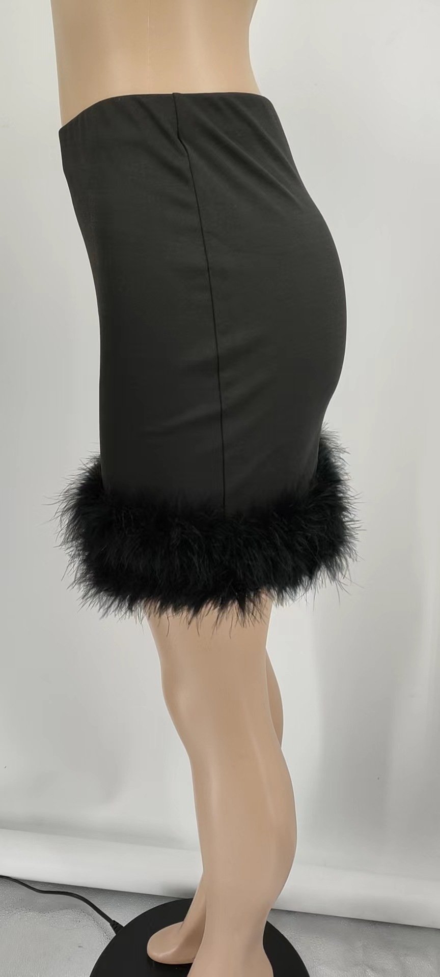 European and American Sexy Skirt Hip-wrapped Fur Little Short Dress
