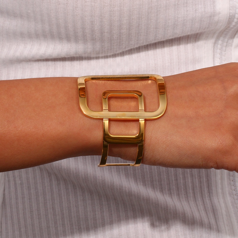 Abstract Geometric Open Stainless Steel Bracelet - Side View