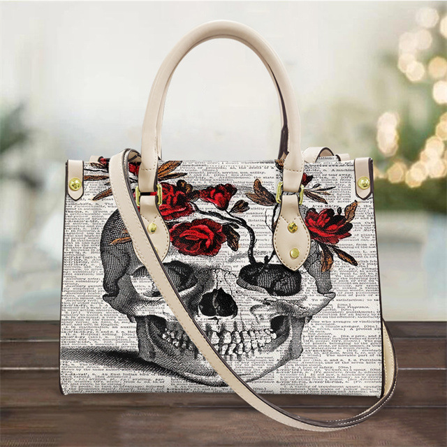 Women's PU Handbag Skull Black And White Fashion Vintage Crossbody Hand-carrying Bag 5