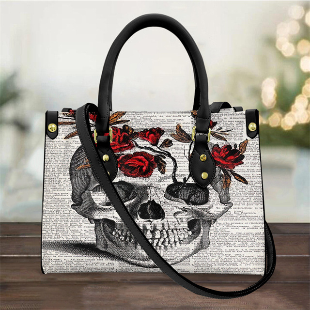 Women's PU Handbag Skull Black And White Fashion Vintage Crossbody Hand-carrying Bag 3