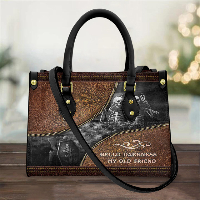 Women's PU Handbag Skull Black And White Fashion Vintage Crossbody Hand-carrying Bag 6