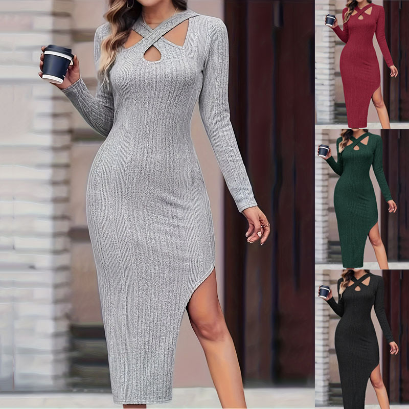 V-neck Split Hip Dress Image 6