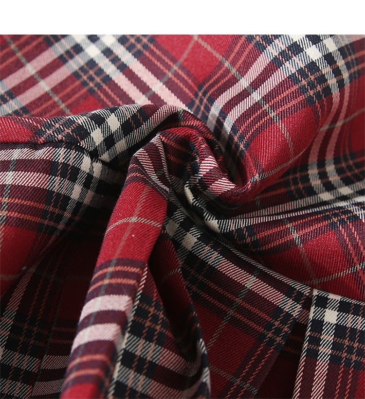 College Style JK Red Plaid Pleated Skirt
