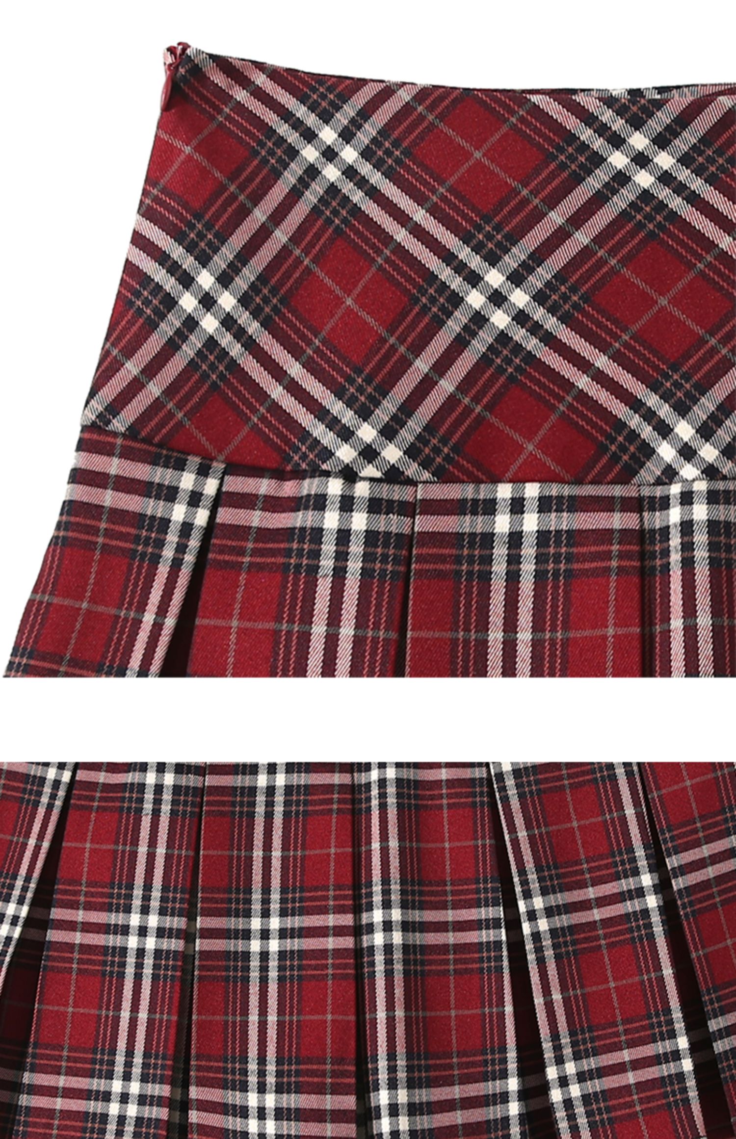 College Style JK Red Plaid Pleated Skirt