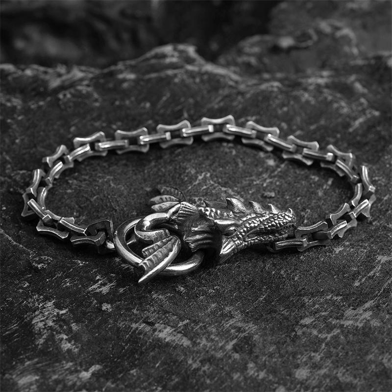 Retro Distressed Domineering Dragon Head Bracelet - Image 4
