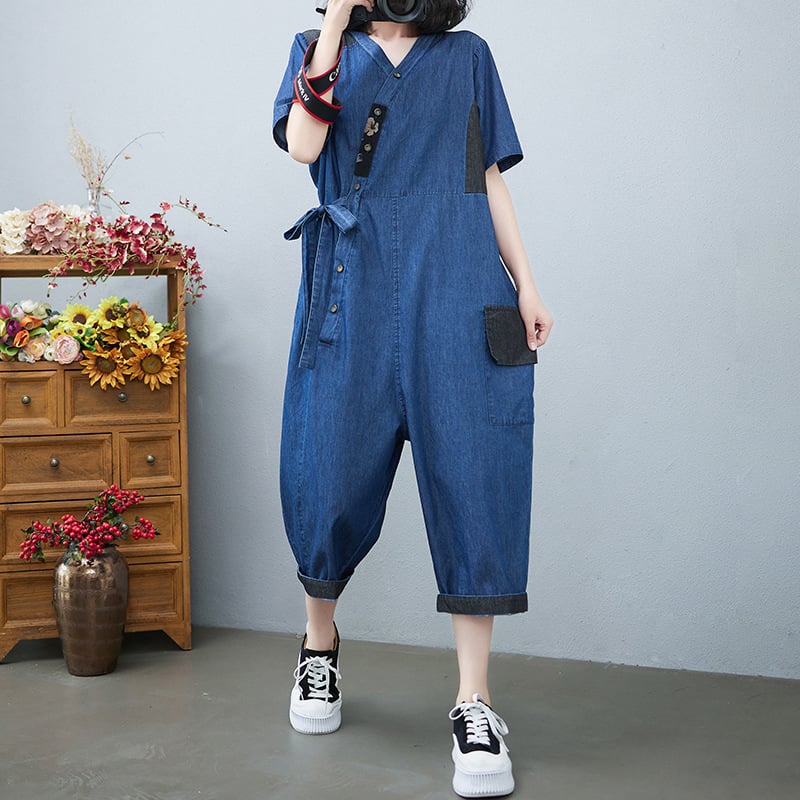 Women's Fashion Drawstring Denim Jumpsuit - Image 3