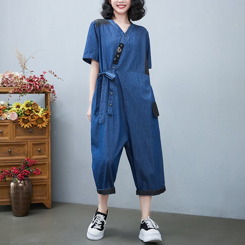 Women's Fashion Drawstring Denim Jumpsuit - Image 11