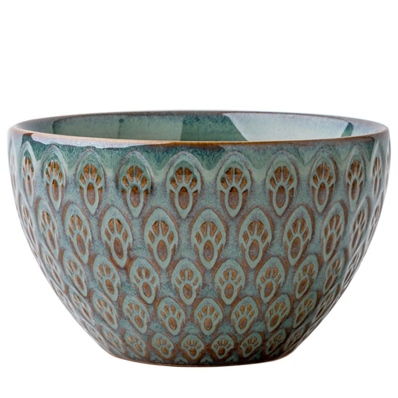 Ceramic Peacock Relief Rice Bowl 2