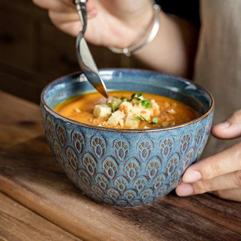 5-inch embossed rice bowl - sparrow green