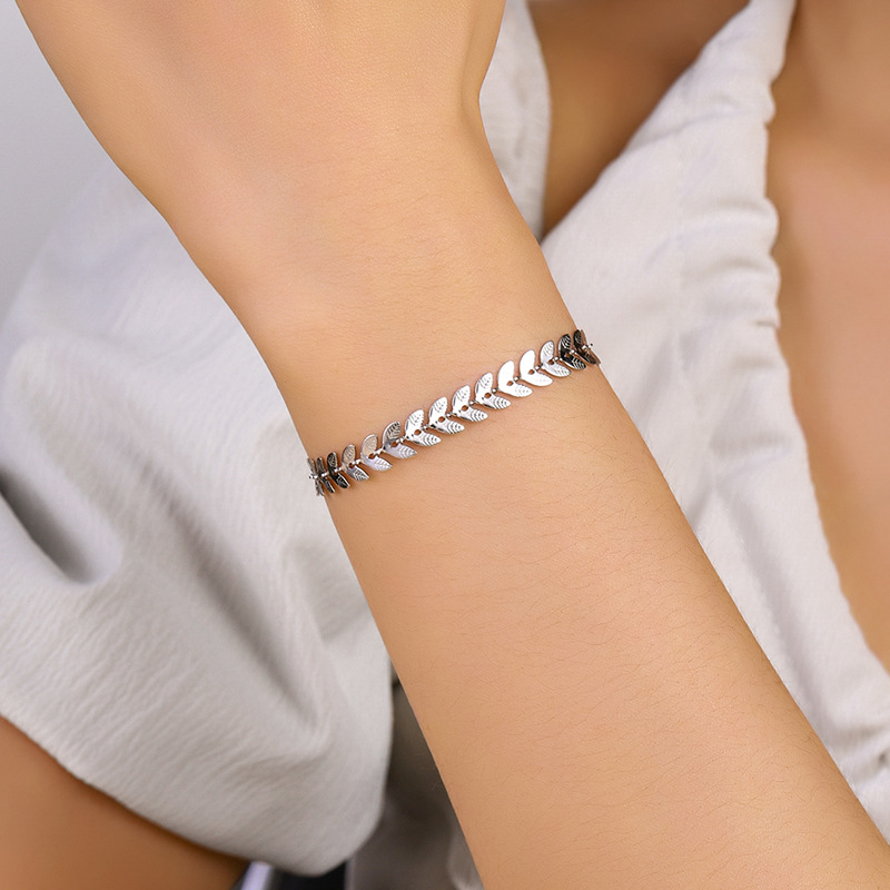 Stainless Steel Simple Fashion Leaf Wheat Bracelet - Image 3