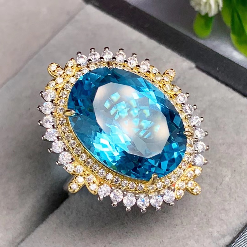 Anillo de topacio azul natural, imagen 6
