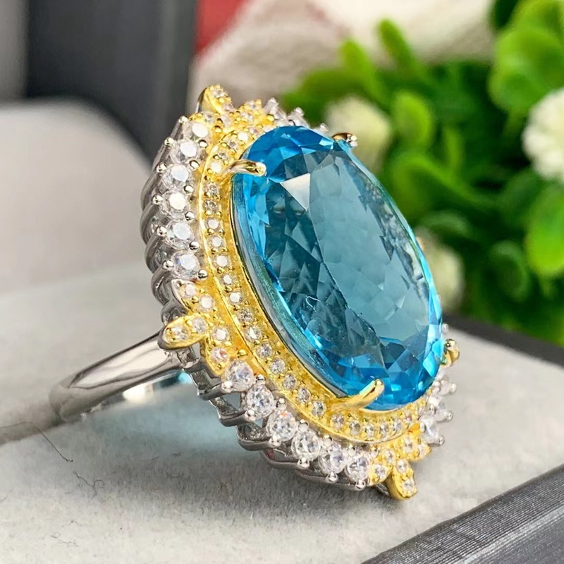 Anillo de topacio azul natural Imagen 1