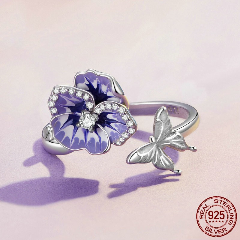 S925 Sterling Silver Flowers Bracelet Ring 5