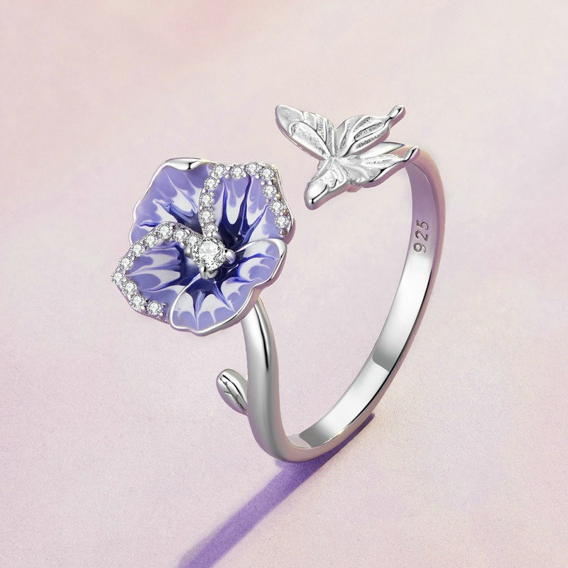 S925 Sterling Silver Flowers Bracelet Ring 1