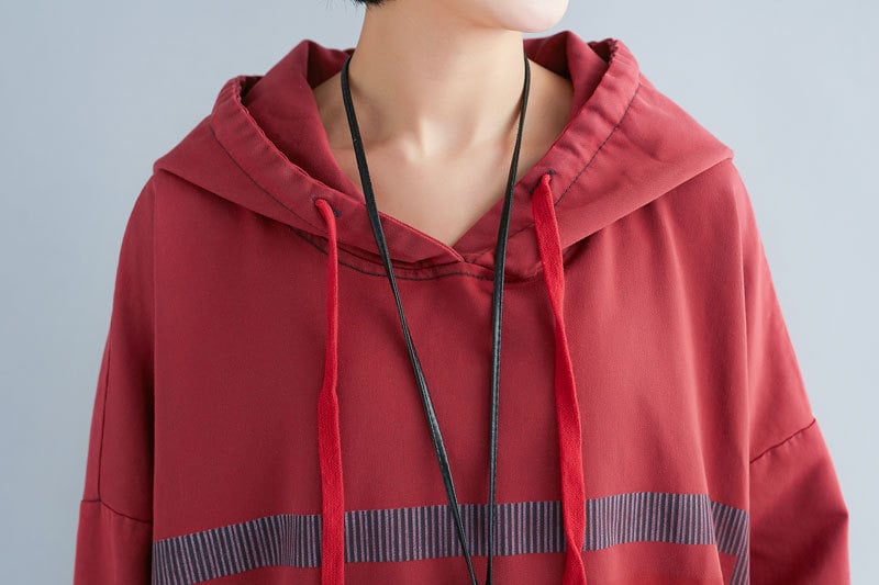 Hooded Sweater Loose Printed Long Dress - Image 18
