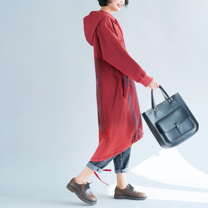 Hooded Sweater Loose Printed Long Dress - Image 7