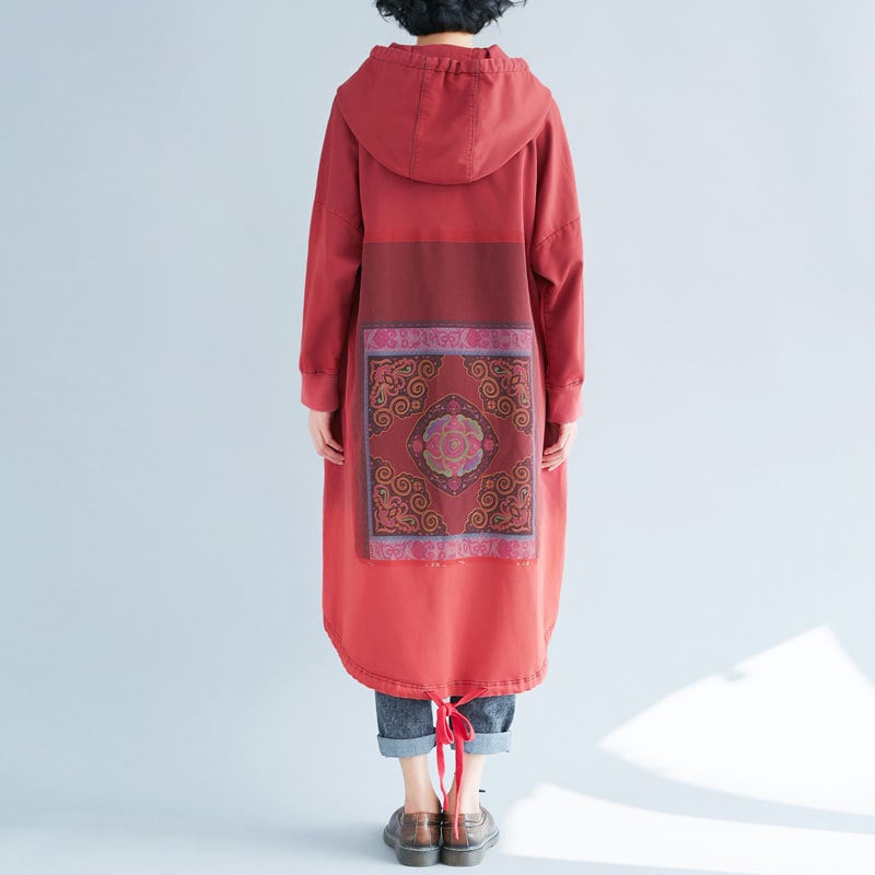 Hooded Sweater Loose Printed Long Dress - Image 10