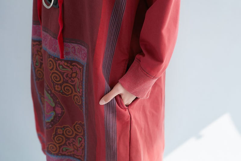 Hooded Sweater Loose Printed Long Dress - Image 19